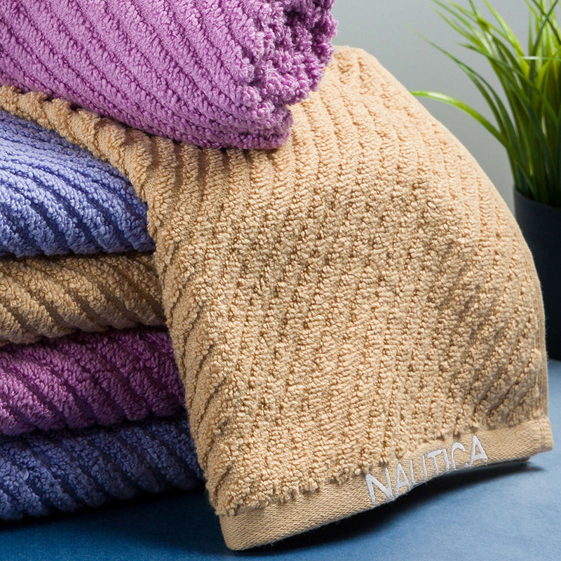 Nautica Riviera Soft Cotton Hand & Face Towel (Light Tan,Lilac & Light Blue) - Set Of Six media 3