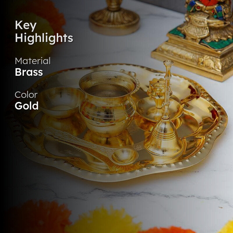 Shubh Pooja Floral Thaali - Gold media 2