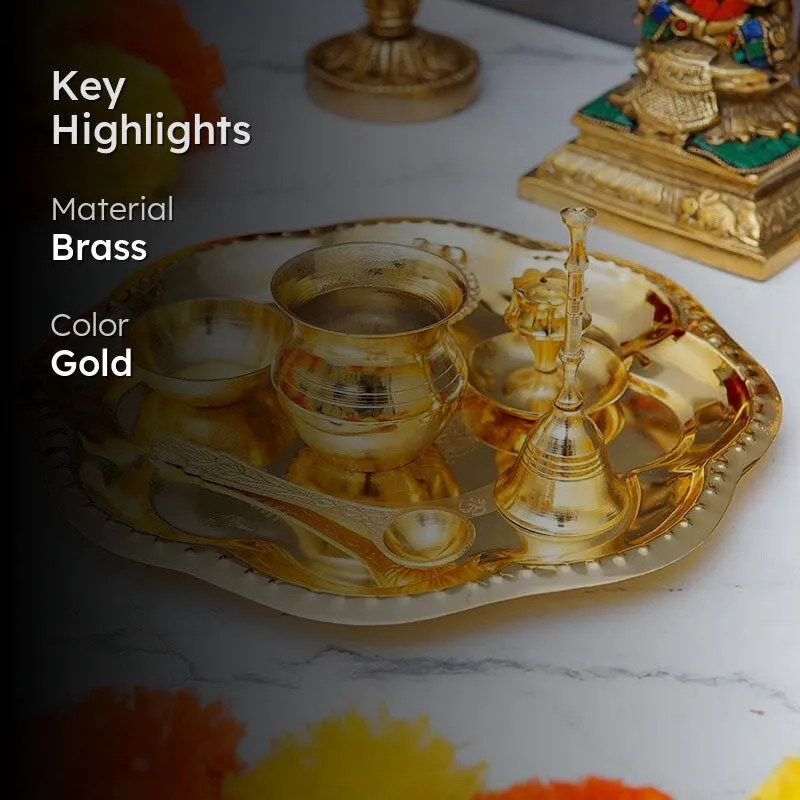 Shubh Pooja Floral Thaali - Gold media 2