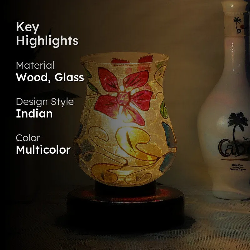 Sparklix Mosaic Glass Table Lamp With Wooden Base - Multicolor media 2