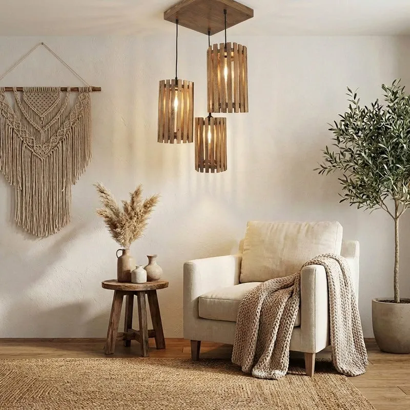 CageGlow Wooden Ceiling Lamp - Brown media 3
