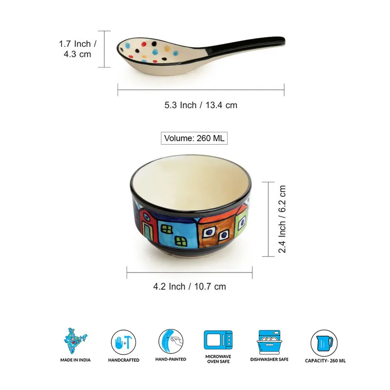 Coastal Cottage Handpainted Ceramic Soup Bowl With Spoon (260 ML) - Eight Piece Set media 6