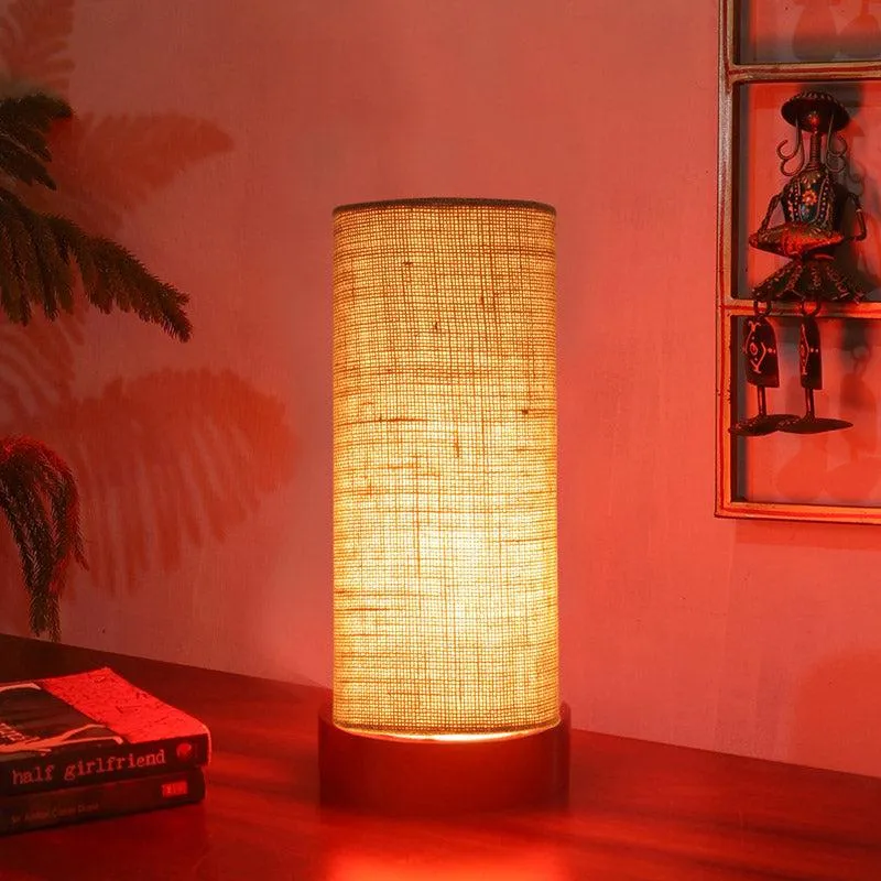 Mirza Tower Wooden Table Lamp With Jute Shade - Beige,Brown media 2