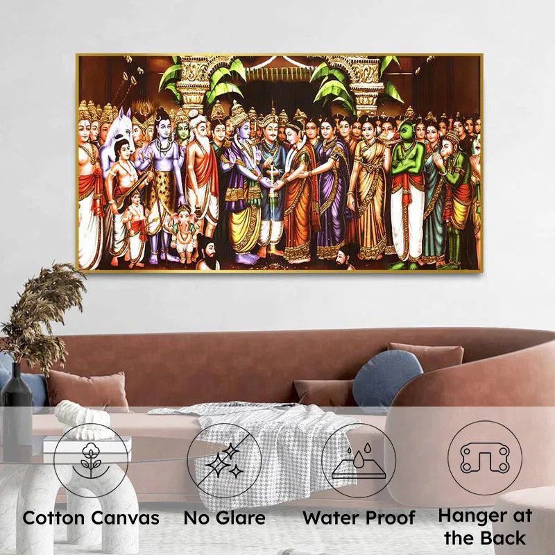 Sita-Rama Swayamvaram Spiritual Canvas Wall Painting With Frame - Gold media 5