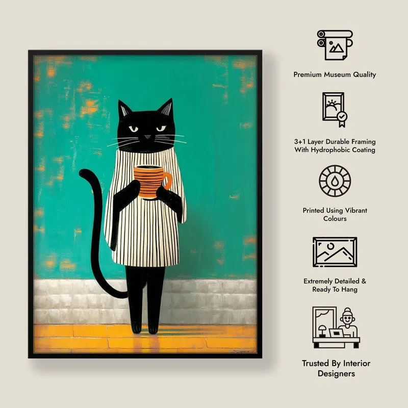Folk Cat Wall Painting With Frame media 9