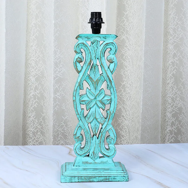 Gujo Deco Pleated Mango Wood Table Lamp - White,Blue media 4