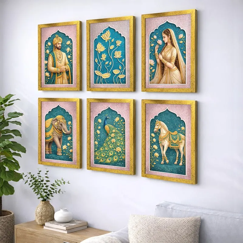 Vintage Valour Paper Wall Paintings With Frame - Set Of Six media 3