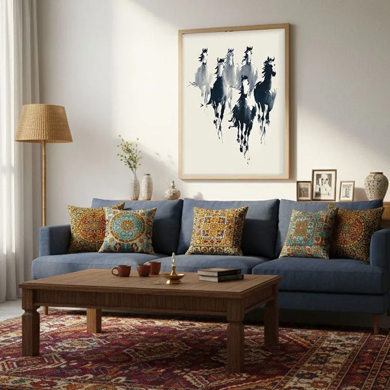 Rustic Horse Family Wall Painting With Brown Frame media 3