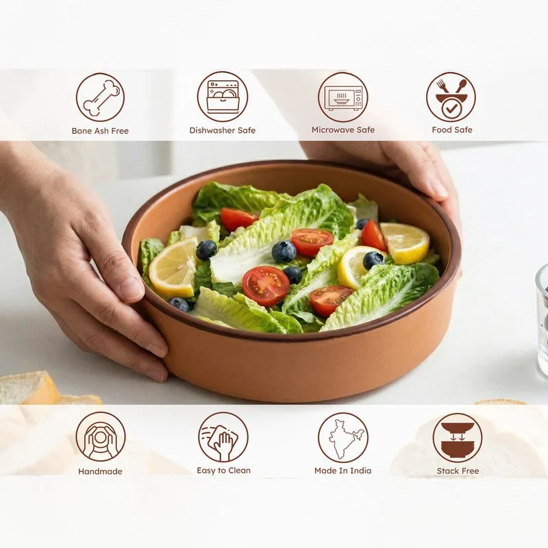 Whimsi Ceramic Salad Bowl (600 mL Each,Brown) - Set Of Two media 5