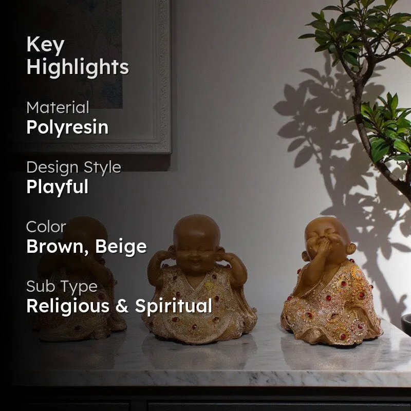 Virtue Laughing Buddha Showpiece (Brown) - Set Of Three media 2