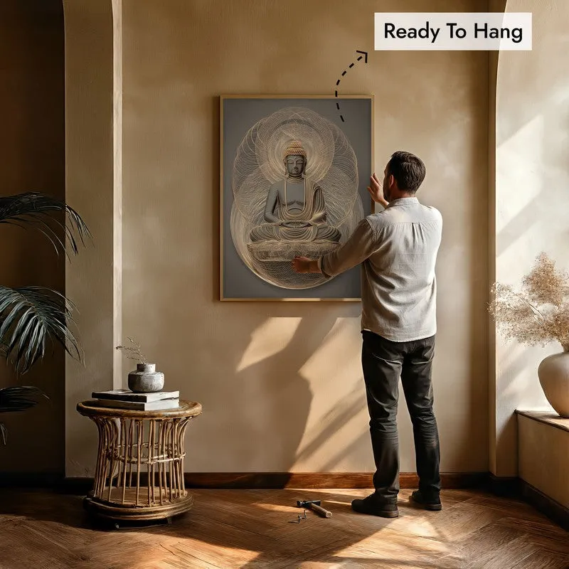 Buddha Archival Paper Wall Painting With Brown Frame media 6