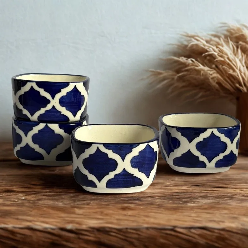 lanix Ceramic Dip Bowls (Blue,White ,50 mL Each) - Set Of Four media 4