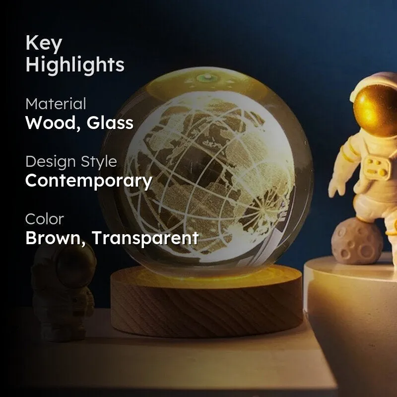 Crystal Ball Globe Led Wooden Table Lamp - Brown,Transparent media 2