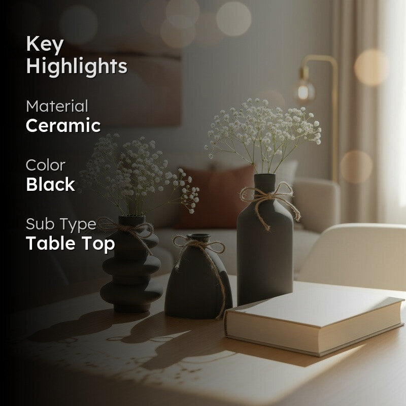 Noira Modern Matte Ceramic Vase(Black) - Set Of Three media 2