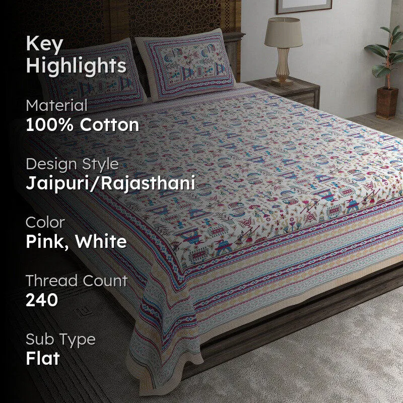 Royalus Cotton Bedsheet (Pink,White) - 240 TC media 2