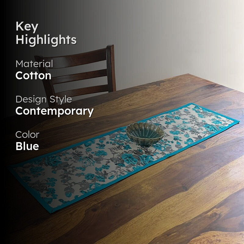 Swayam Delphinium Flora Cotton Table Runner media 2