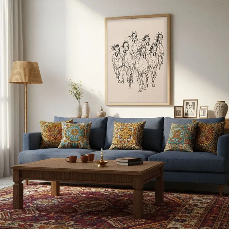 Graceful Horse Lines Wall Painting With Brown Frame media 3