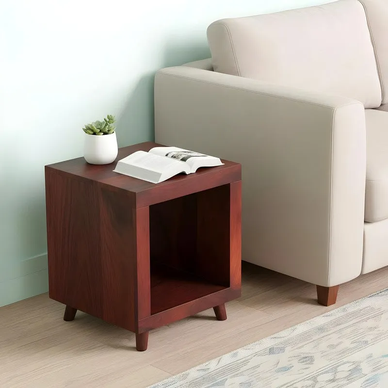 Qverox Sheesham Wooden Side & Bedside Table - Brown media 1