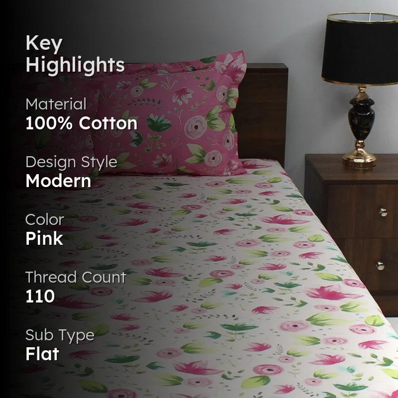 Vidhi Floral Cotton Bedsheet (White,Pink) - 110 TC media 2