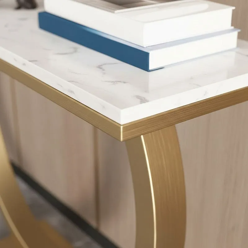 Contemporary Metal Console Table with Marble Top (Gold) - Small media 3