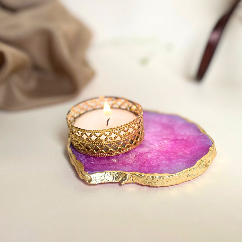 Niema Handcrafted Agate Tealight Candle Holder - Pink