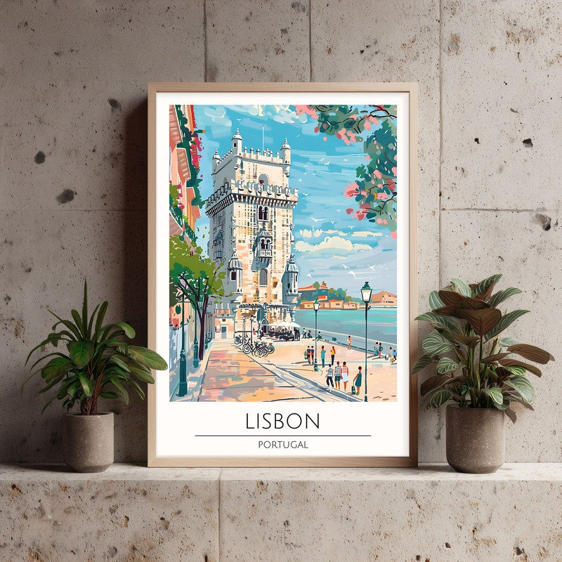 Vintage Lisbon Framed Canvas Archival Canvas Wall Painting - Natural Brown Frame media 3