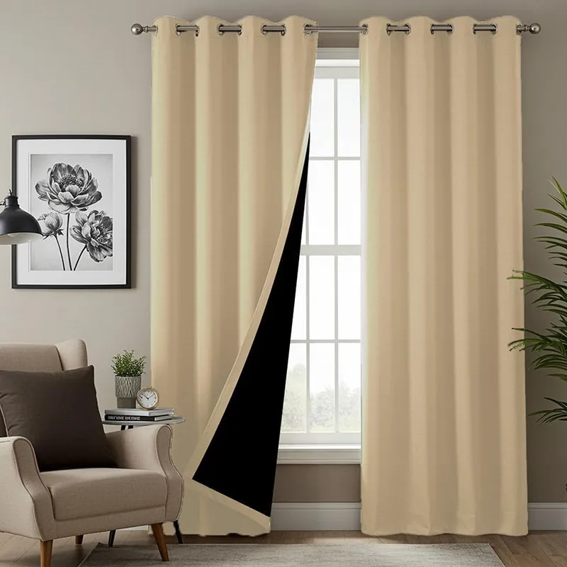 Urban Space Soft Beige Blackout Curtain - Set Of Two media 2