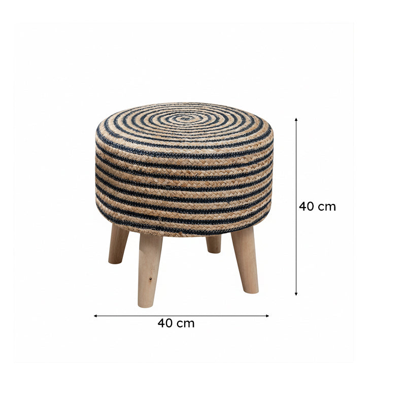 Junis Striped Juco Ottoman - Beige & Black image 6