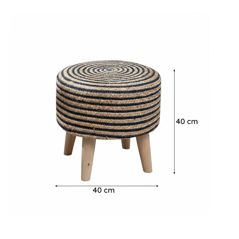 Junis Striped Juco Ottoman - Beige & Black media 6
