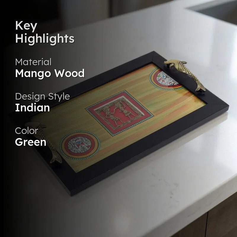 Hunter Green Dhokra Serving Tray media 2