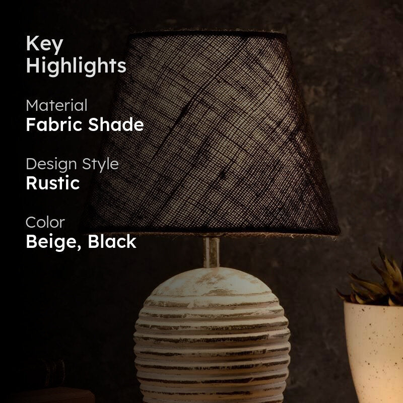 Vintage Black Shawty Fabric Table Lamp - Beige,Black media 2