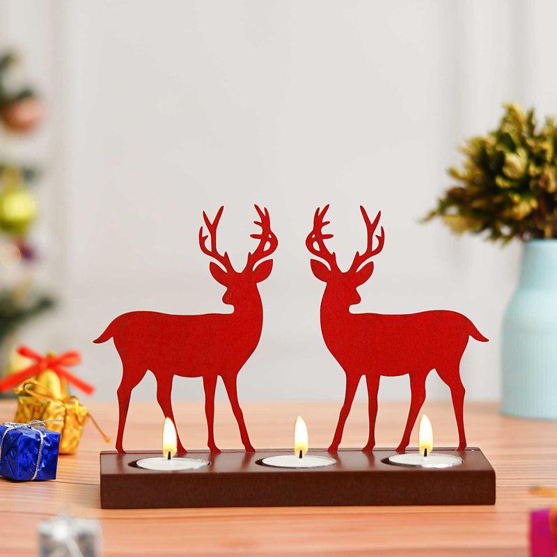Blizten & Rudolph Wood Christmas Tea Light Holder - Red