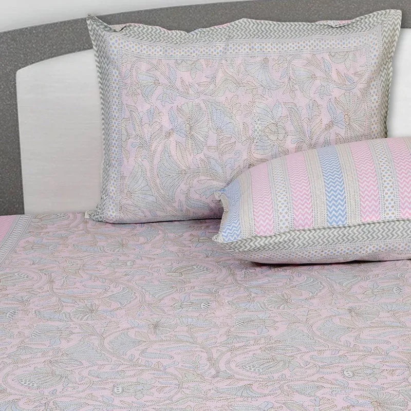 Saagara Floral Cotton Bedsheet (Pink,Blue) - 144 TC media 4