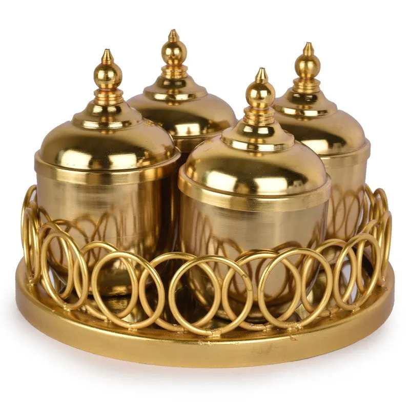 Aristal Metal Jars With Tray (Gold) - Five Piece Set media 3