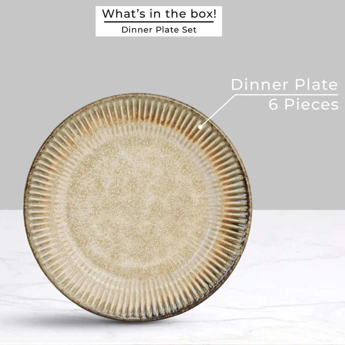 Single beige ceramic dinner plate displayed front-facing