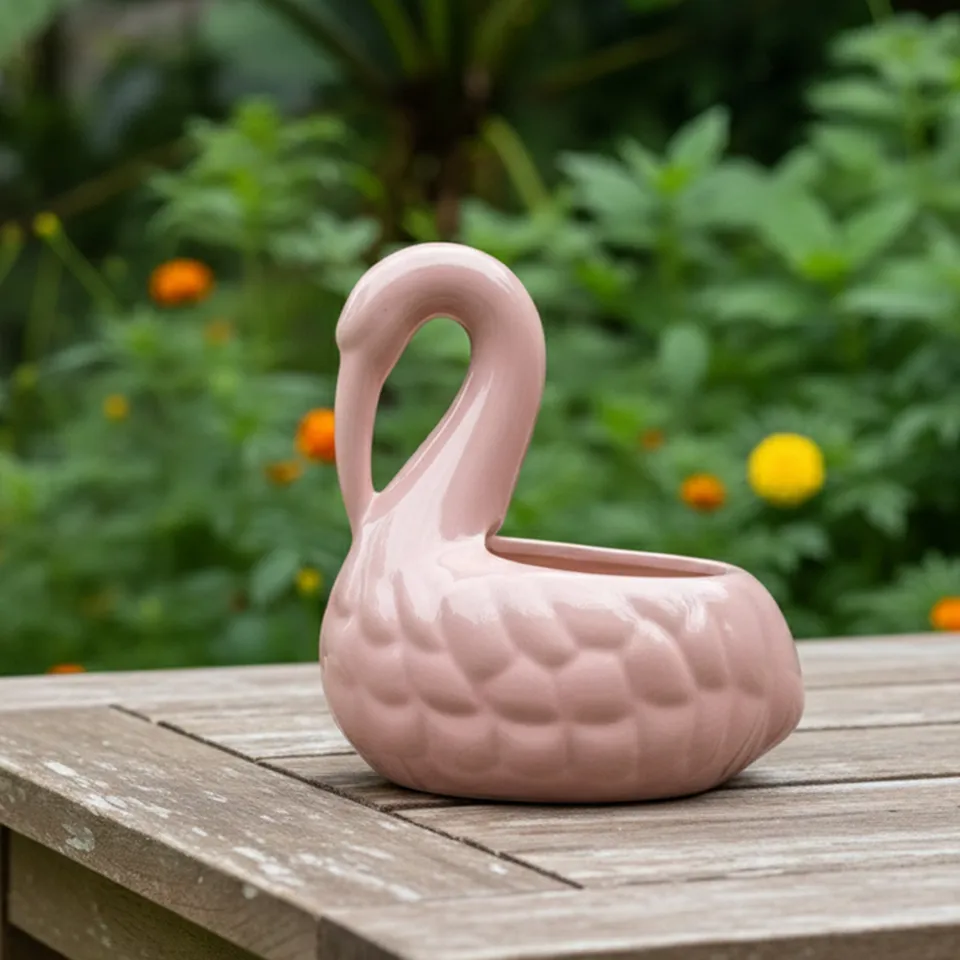 Petal Swan Ceramic Vase - Pink media 5