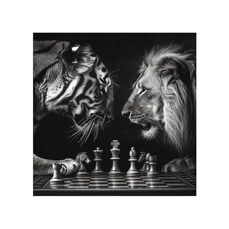 Lion Vs Tiger In Chess Poly Canvas Wall Painting media 5