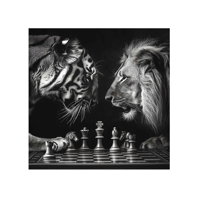 Lion Vs Tiger In Chess Poly Canvas Wall Painting media 5