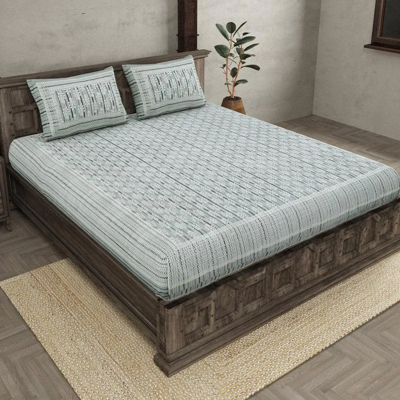 Mezuu Printed Cotton Bedsheet (Green) - 160 TC media 1