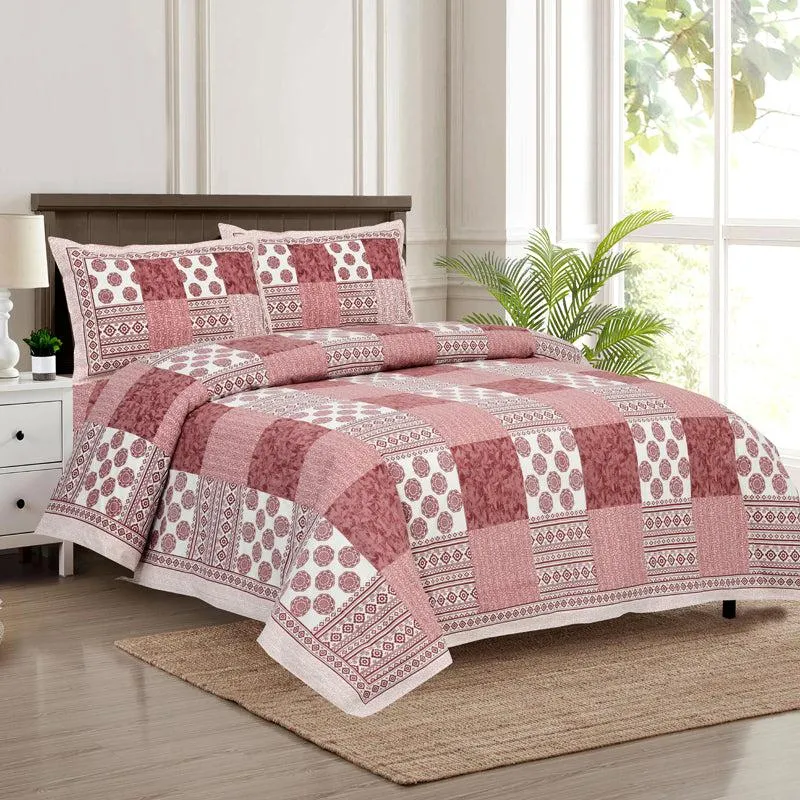 Lamora Ethnic Cotton Bedsheet (Pink,White) - 160 TC media 1
