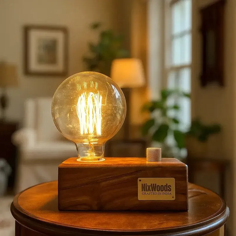 Edison Bulb Rose Wood Table Lamp - Brown media 1