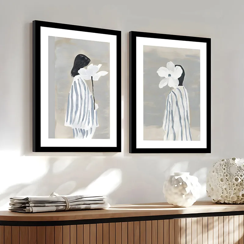 Striped Flora Wall Art With Frame - Set Of Two media 6