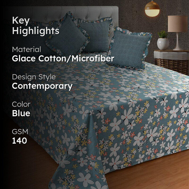 Magnia Frilled Floral Microfiber Bedding Set - Five Piece Set media 2