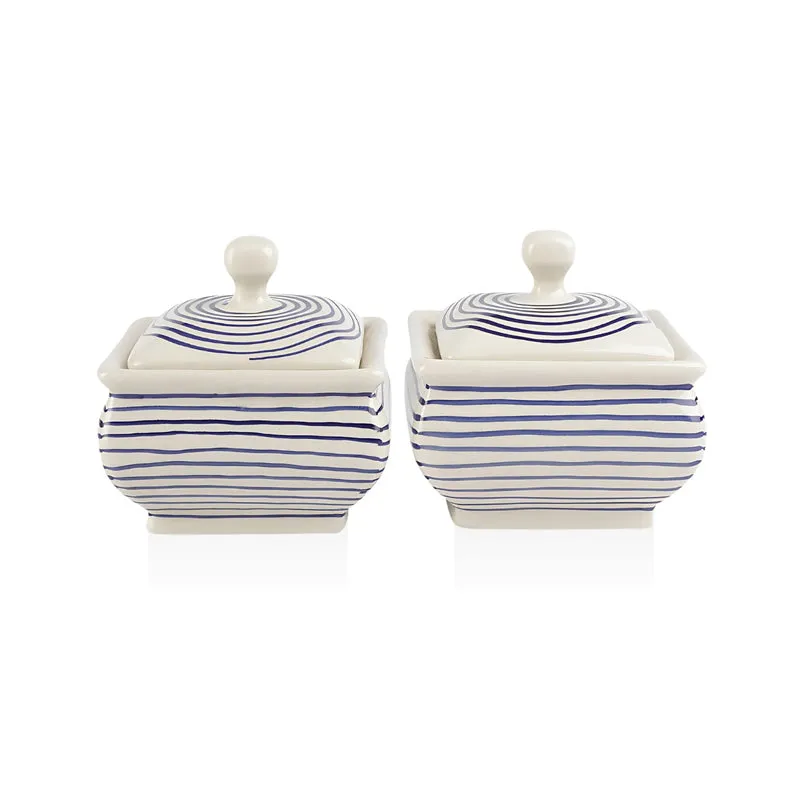 Tiare Handcrafted Jar (Blue & White/200 mL) - Set Of Two media 7
