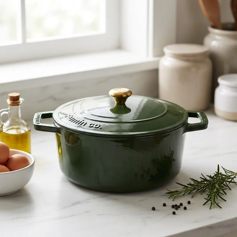 Cumin Co Enamel Cast Iron Cooking Pot (5000 mL) - Green media 1