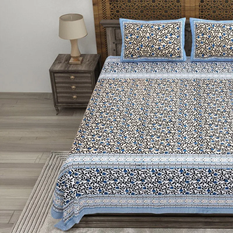 Shapeel Cotton Bedsheet (Blue,Brown) - 240 TC media 3