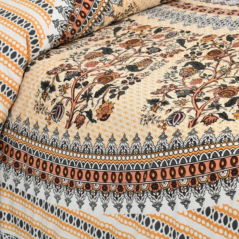 Pushkara Ethnic Cotton Flat Bedsheet (Yellow) - 160 TC media 3