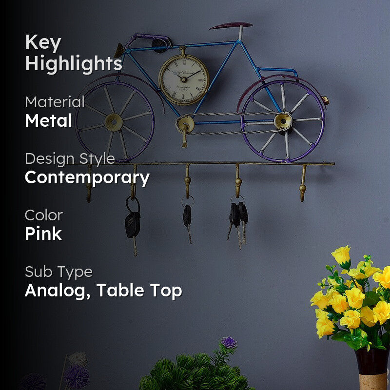 Multi Utility Cycle Key Holder Metal Table Clock media 2