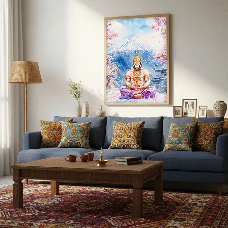 Divine Chiranjeevi Spiritual Archival Paper Wall Painting - Natural Brown Frame media 4