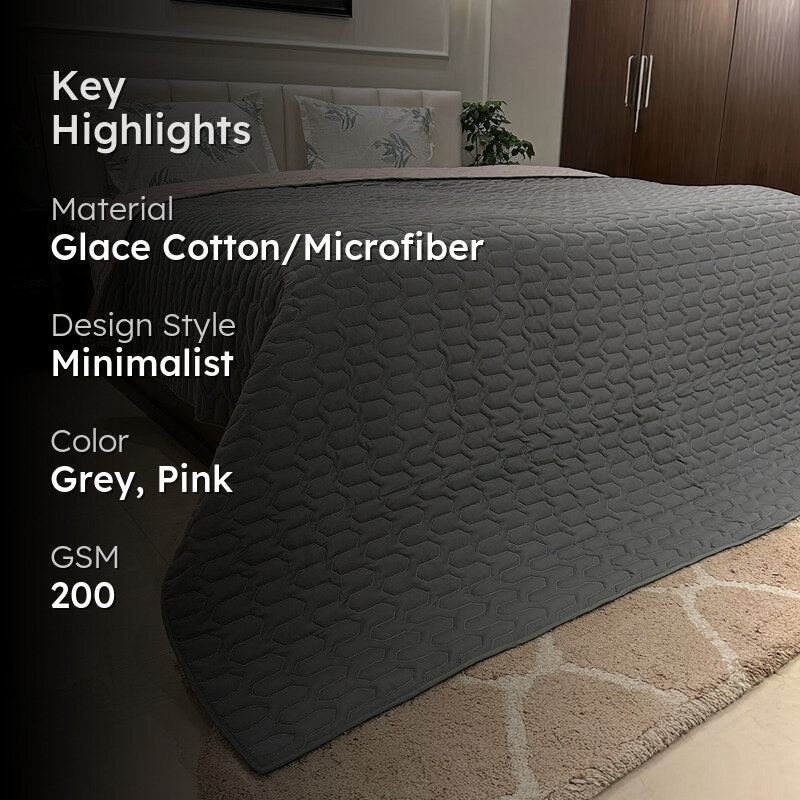 Urban Space Quilted Microfiber Reversible Comforter (Grey, Rose) - 200 GSM media 2